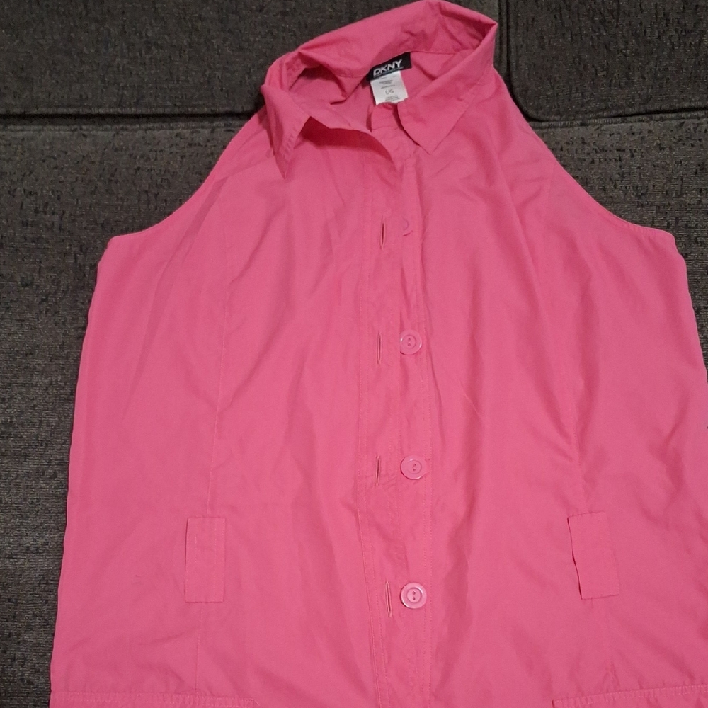DKNY Hot Pink Sleeveless Button-Front Romper